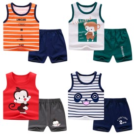 Cheap kids summer vest shorts suit Children's vest suit cotton girls summer clothes summer boys two-piece 