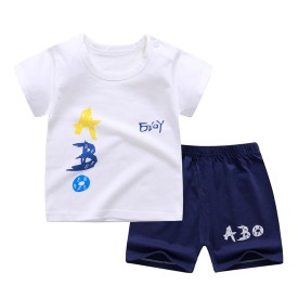 Wholesale cotton cartoon home wear kids clothing Plain kids jogging suit summer Kids pajama short sleeve suit