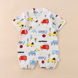 Infant jumpsuit summer combed cotton printed baby romper light and breathable boys and girls baby short-sleeved kimono