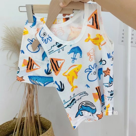 Wholesale summer children's Vest set Cotton boys and girls sleeveless vest shorts baby summer two-piece set boys dress