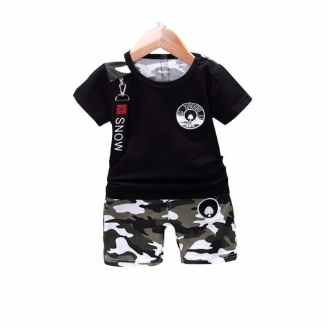 Summer casual cotton short-sleeved shorts two-piece suit for boys and girls