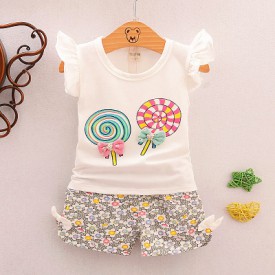 2023 summer girl baby baby 0-4 years old bow casual cute suit