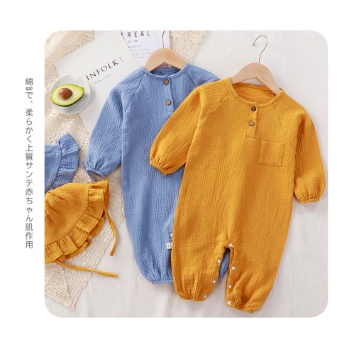 Baby clothes spring and autumn new newborn long romper cotton gauze romper onesie baby summer pajamas