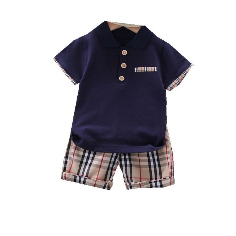 Children Boys Fashion Summer Kids Lapel Polo Shirt Short Sleeve T-Shirt Two Piece Set