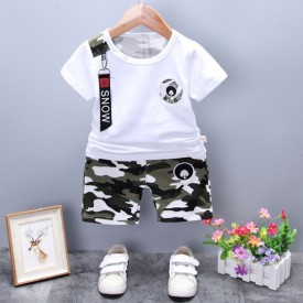 Summer casual cotton short-sleeved shorts two-piece suit for boys and girls