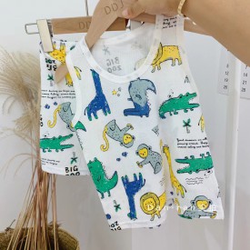 2023 Sleeveless summer 100% cotton baby girls clothing suit Cartoon kids wear little boys clothes set