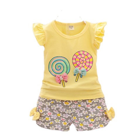 2023 summer girl baby baby 0-4 years old bow casual cute suit