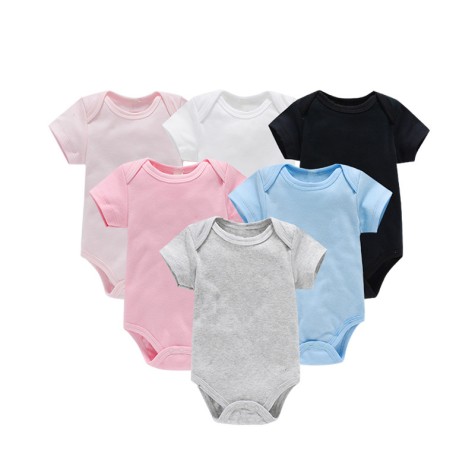 Baby plain romper newborn clothes 0-2 years old solid color jumpsuit male and female baby short climbing summer