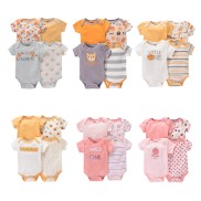 Summer baby short-sleeved climbing suit 0-1 years old male and female baby cute fart four-piece suit